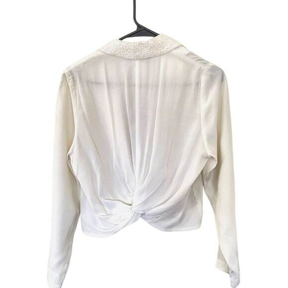 Vintage Benjamin A. Los Angeles Lace Shawl Collar Twist-Front Blazer – White – M - Picture 2 of 3